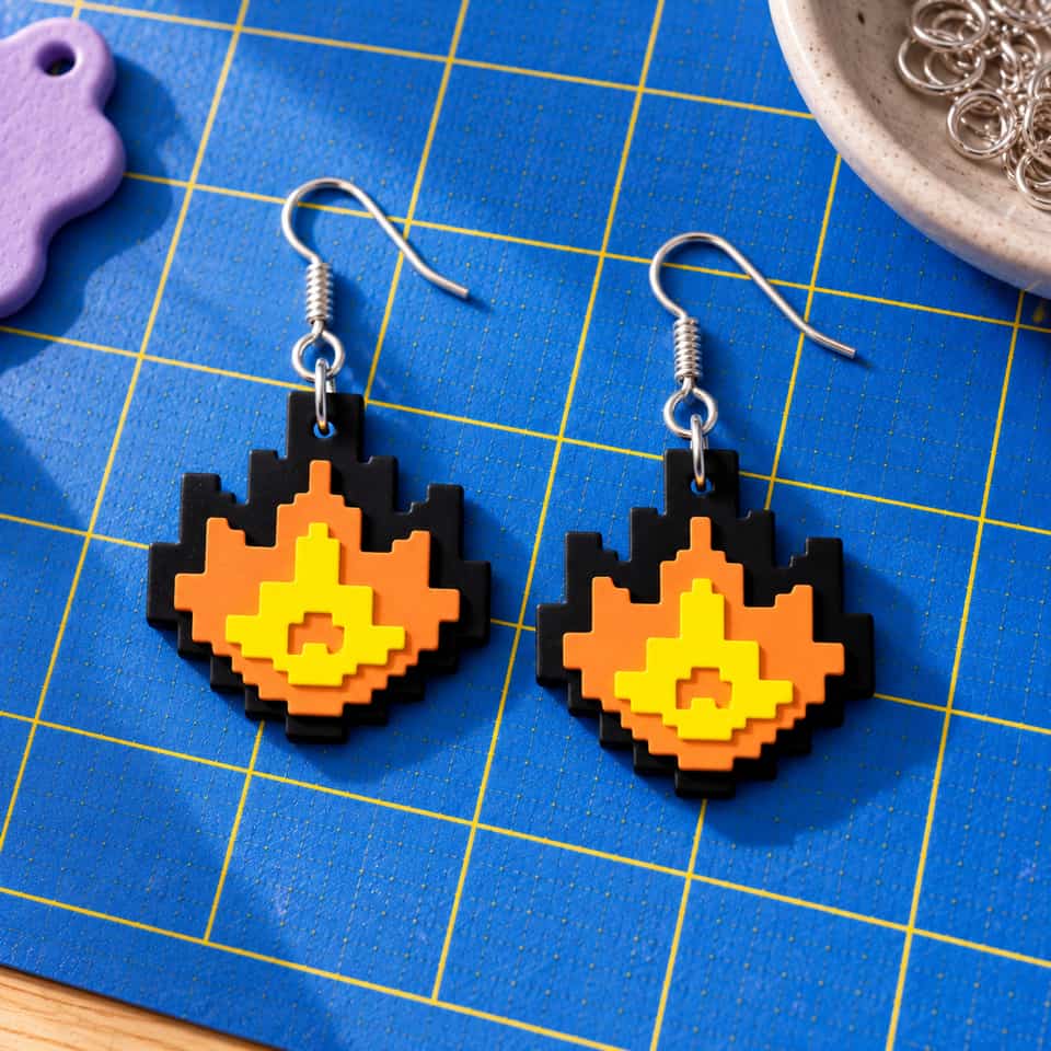 A Pixel Flame in Bonfire colours: a black base, an orange field and a yellow core.