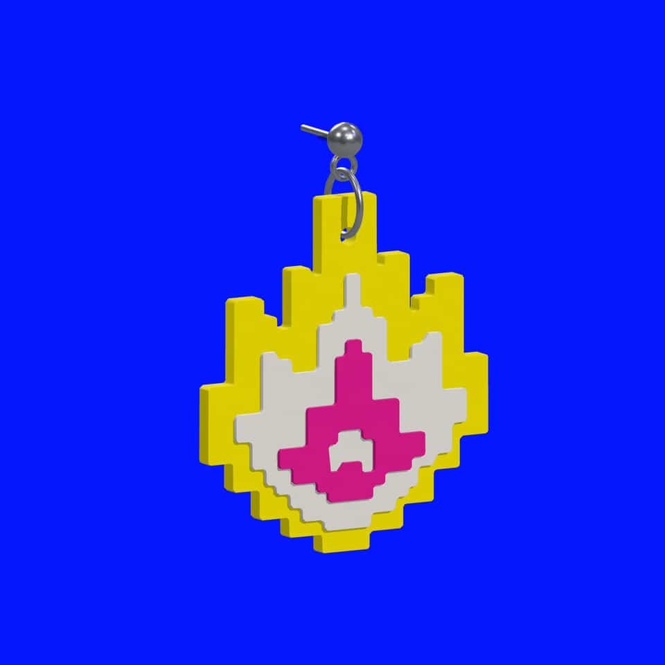 The jump ring connects the flame to the ear wire or ball-post loop.