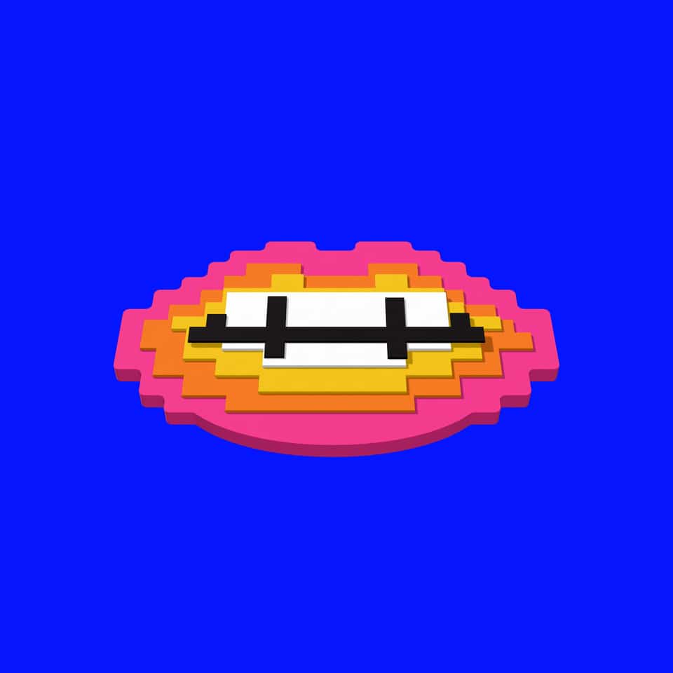 All five layers in place: pink base, orange, yellow, connected white teeth and the black line on top.
