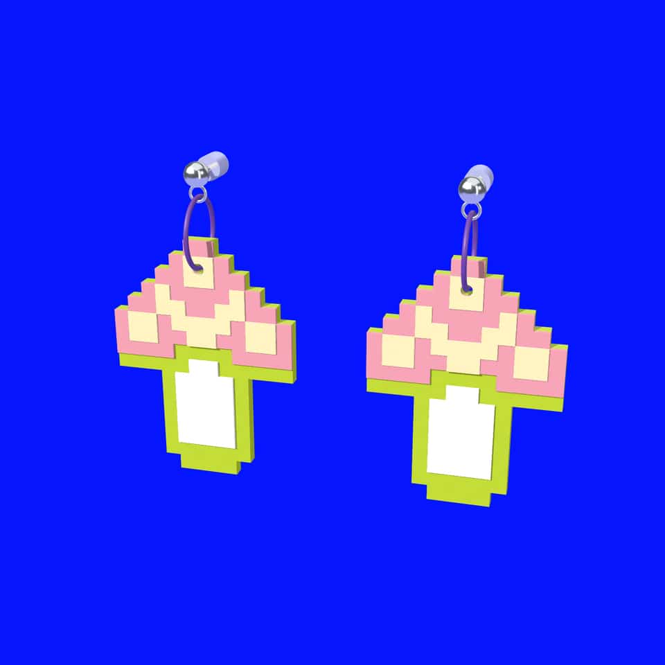 A Pixel Mushroom in soft spring pastel colours.