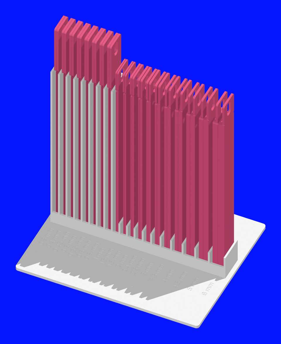 Pink guide pairs in the white upright storage stand.