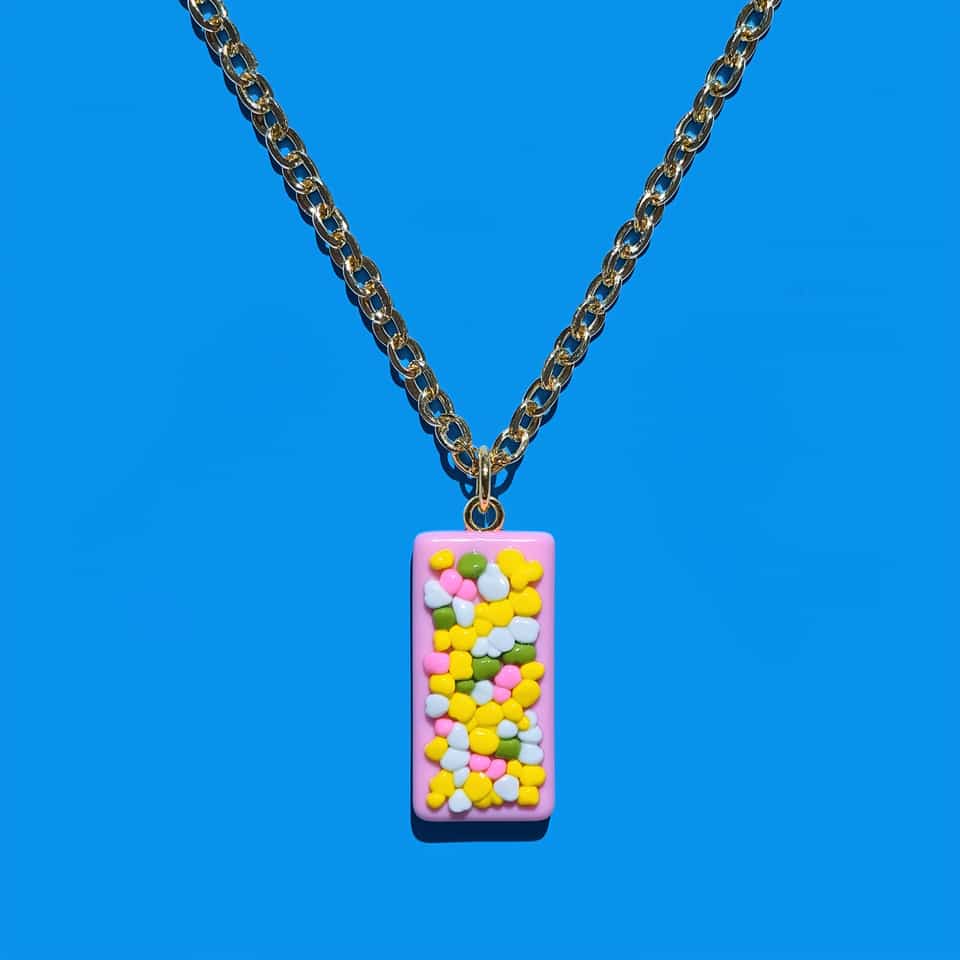 Pink Polymer Clay Confetti Terrazzo Slab Pendant. Pendant made with surface applique with a matte sealant finish. Build a pink slab pendant with raised confetti drops: pack rounde…