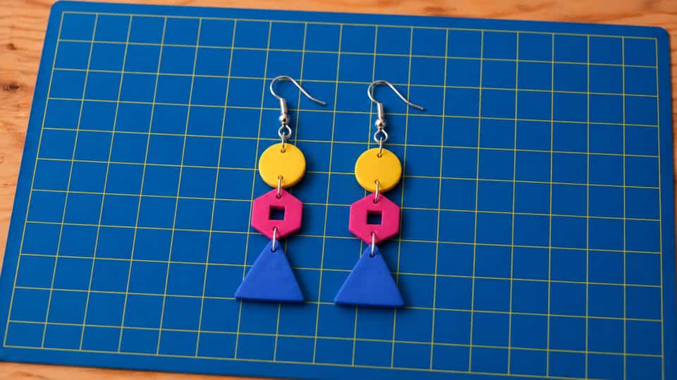A shorter Go-Go dangle on an ear wire: a disc, one hex link and a triangle.