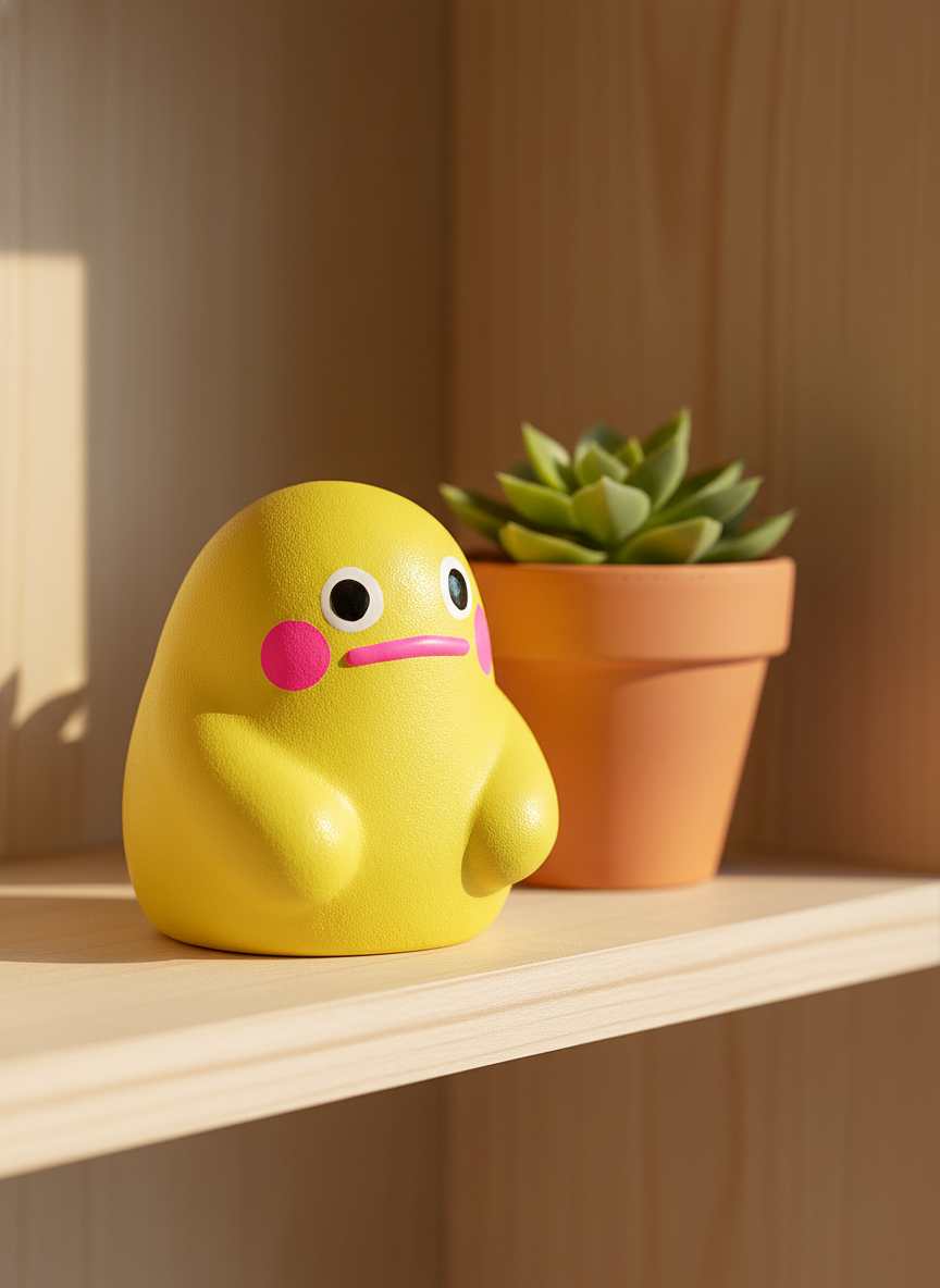Polymer Clay Chartreuse Blob Desk Pet Figurine shown in styled display context with object size and surface texture visible. Sculpting figurine, hand-finished with satin finish.