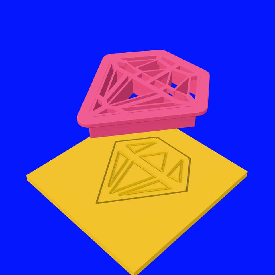 Viewer preview of the single-slab facet relief pressed into one colour.