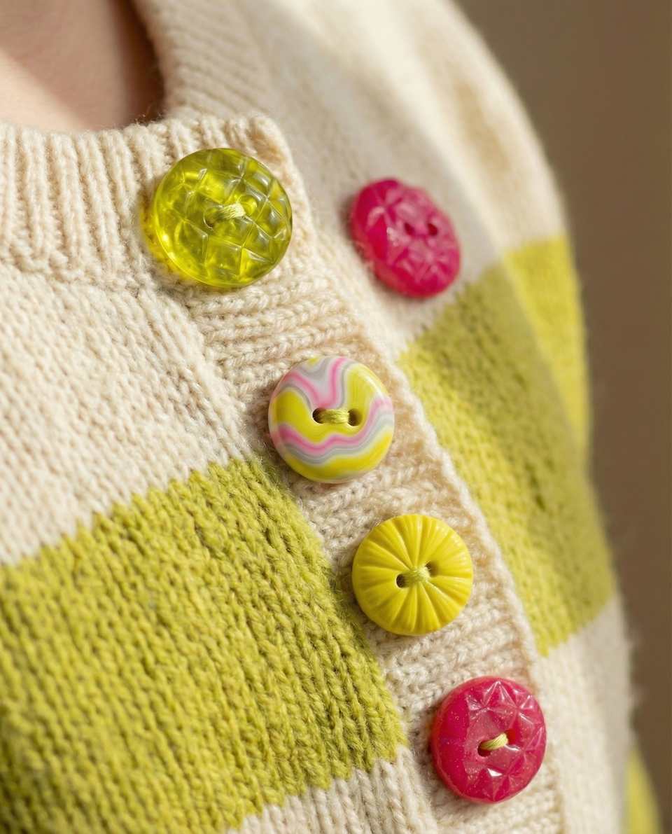 Polymer Clay Chartreuse & Pink Glossy Button Set shown in styled display context with object size and surface texture visible. Handmade button using surface effects, finished with…