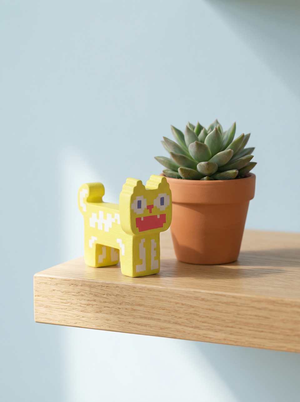 Polymer Clay Pixel Skeleton Cat Desk Buddy Figurine shown in styled display context with object size and surface texture visible. Figurine handmade in pixel construction with matt…