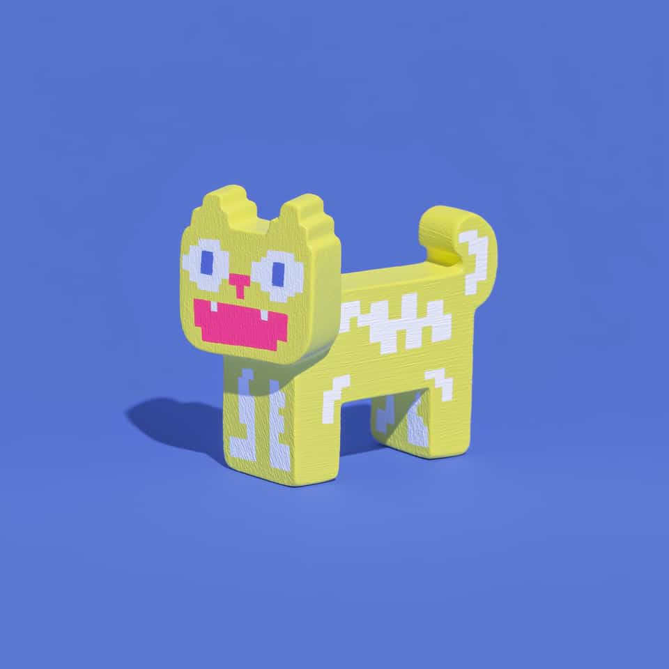 Polymer Clay Pixel Skeleton Cat Desk Buddy Figurine. Figurine handmade in pixel construction with matte sealant finish. Cut a 12 to 15 mm yellow cat slab, then seat flat white str…