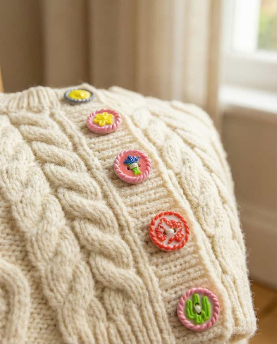 Polymer Clay Pastel Cameo Motif Button Set shown in styled display context with object size and surface texture visible. Handmade surface effects button with gloss sealant finish.