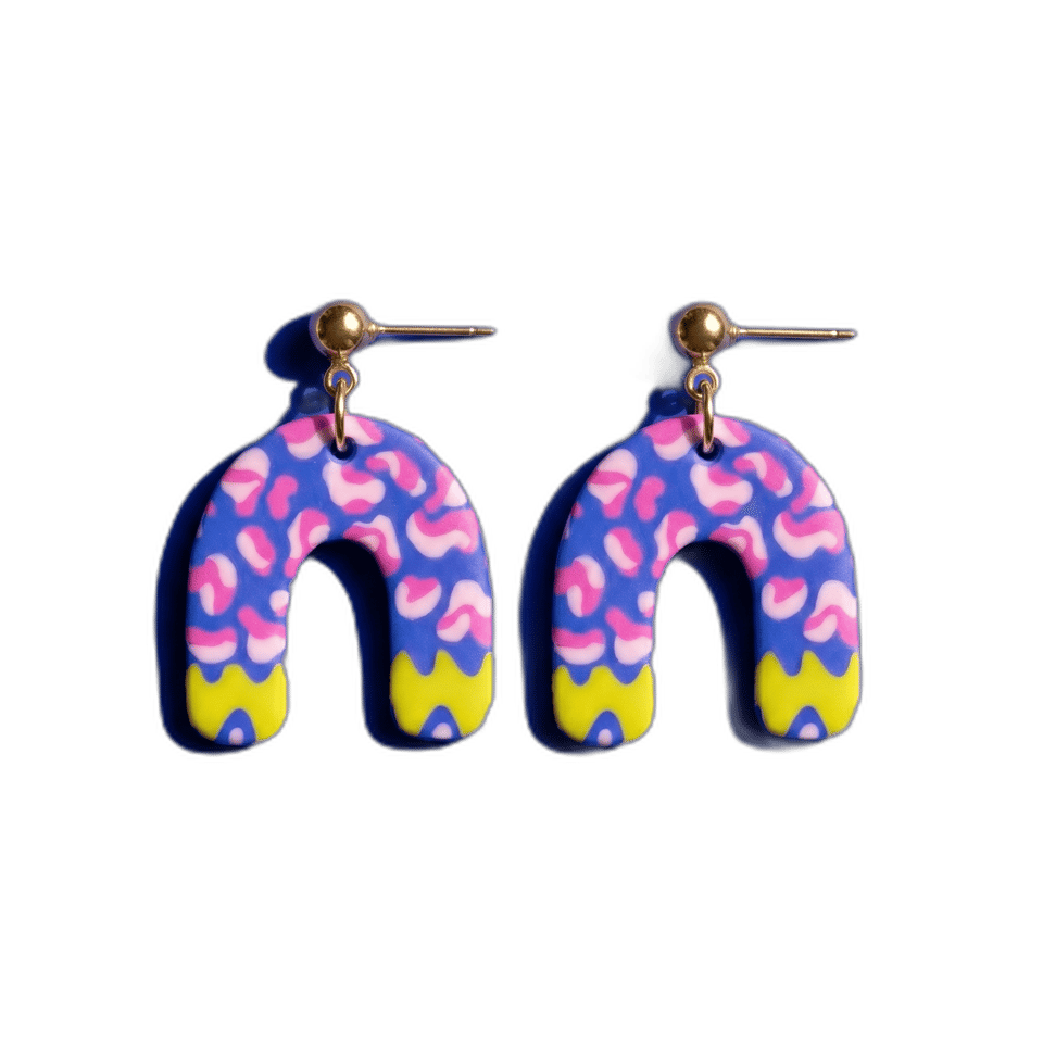 Abstract Cobalt Squiggle Arch Dangle Earrings, isolated cut-out
