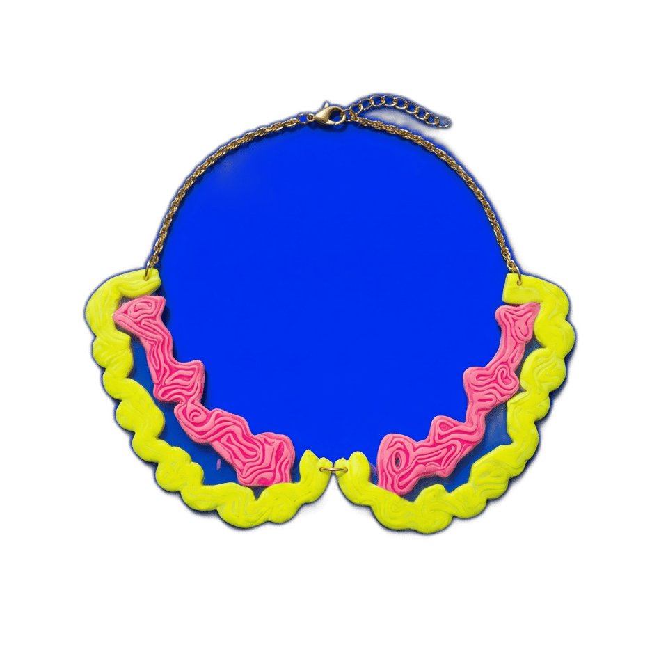 Acid Yellow & Hot Pink Relief Scallop Collar Necklace, isolated cut-out