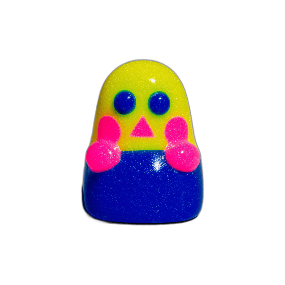 Glittery Yellow & Navy Blob Desk Buddy Figurine, isolated cut-out