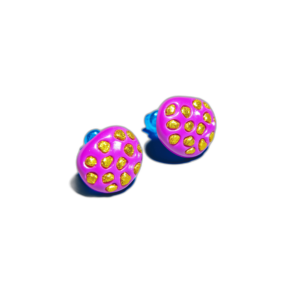 Magenta Dome Studs with Gold Glitter Inlay Earrings, isolated cut-out