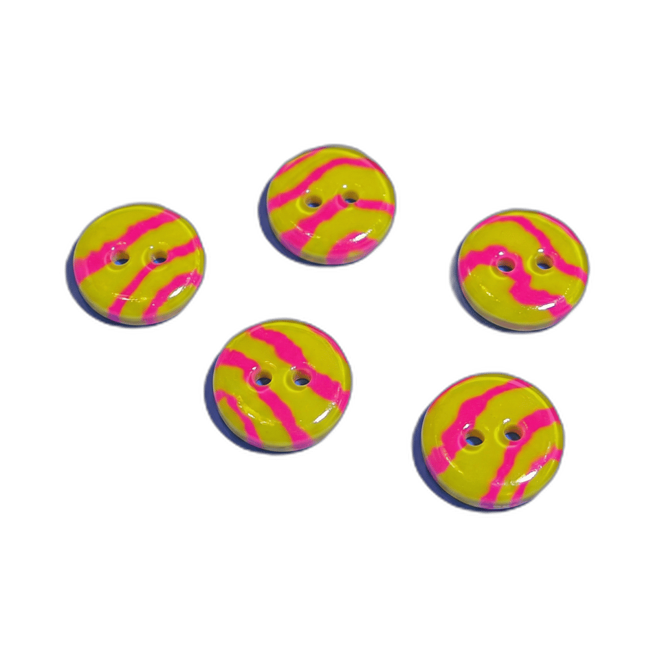 Chartreuse & Pink Wavy Button Set, isolated cut-out