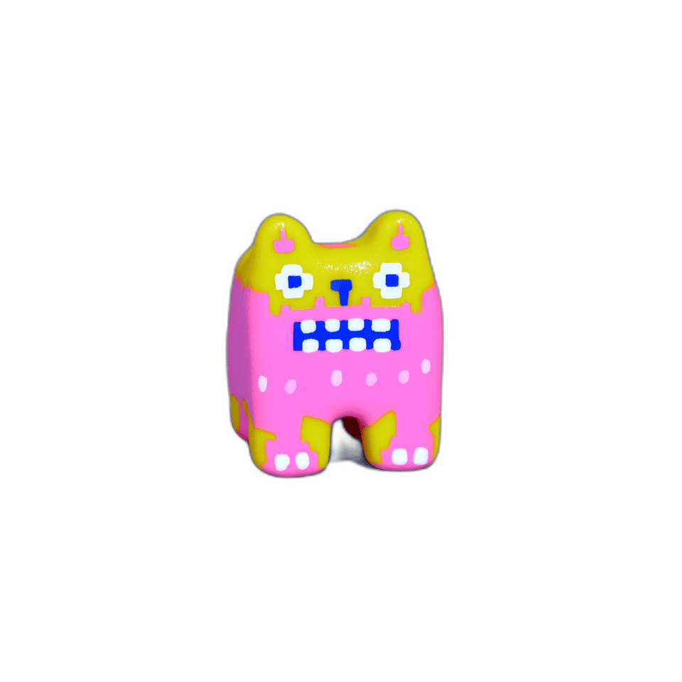 Chubby Pixel Cat Desk Buddy Figurine, isolated cut-out