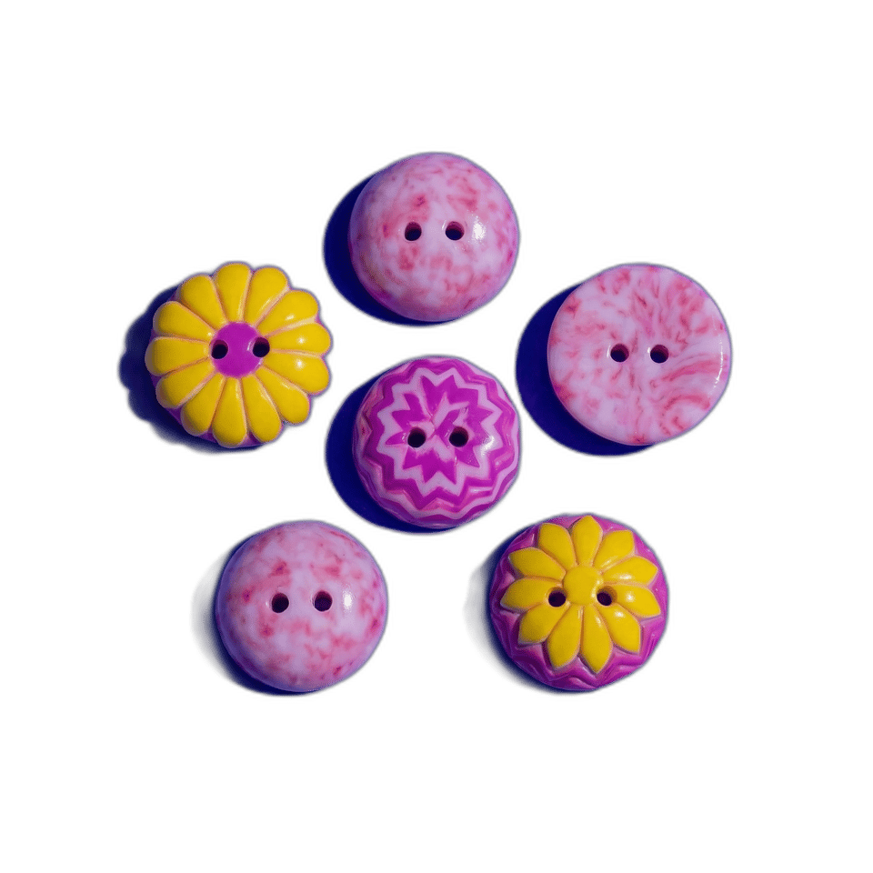 Pink Marbled & Floral Domed Buttons, isolated cut-out