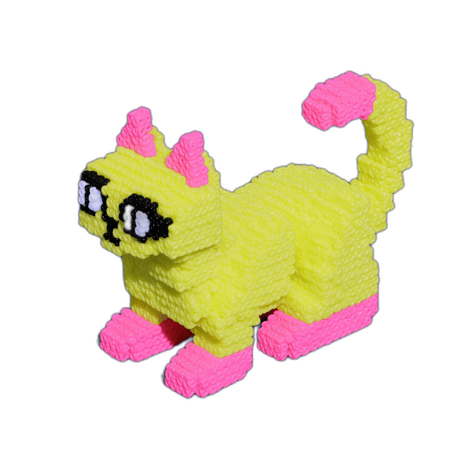 Fuzzy Pixel Cat Desk Buddy Figurine, isolated cut-out