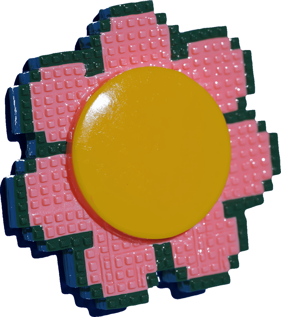 Grid Pixel Flower Pin, isolated cut-out