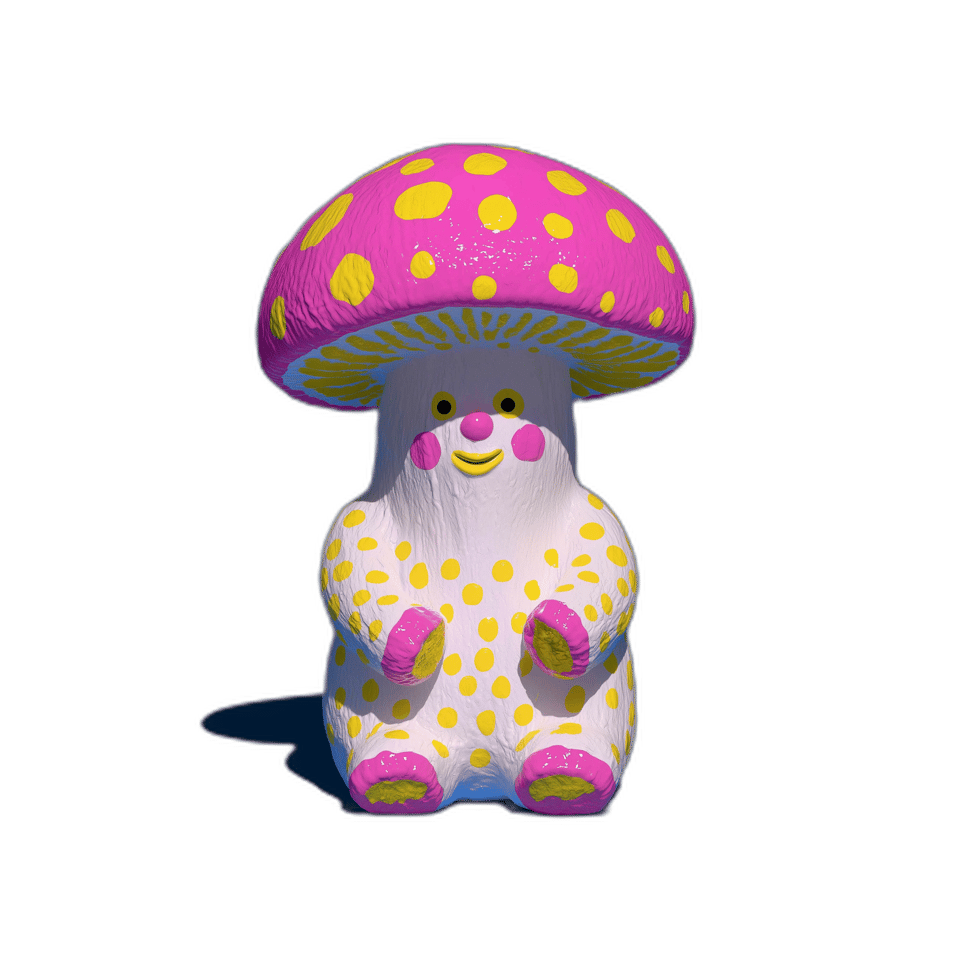 Kawaii Mushroom Desk Pet Figurine, isolated cut-out