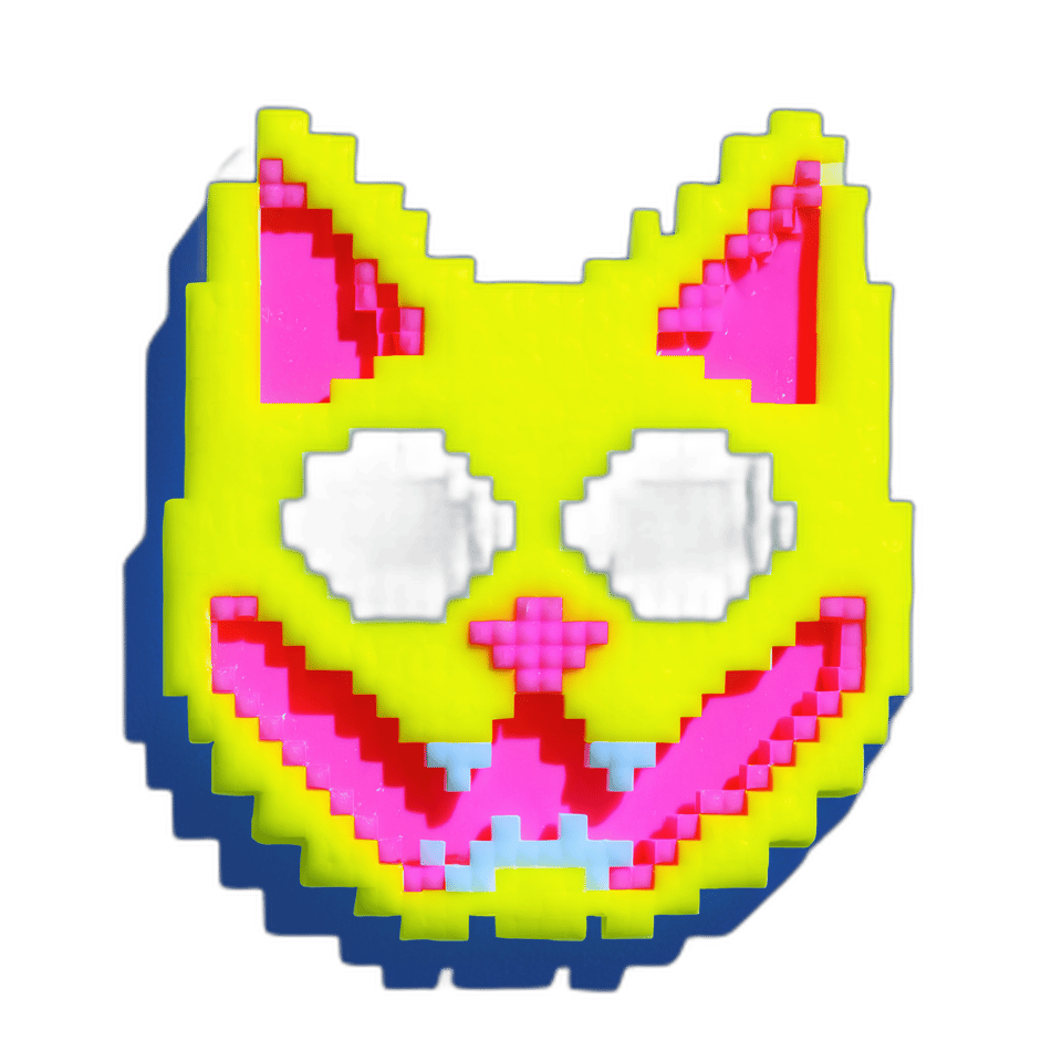 Grinning Pixel Cat Pin, isolated cut-out