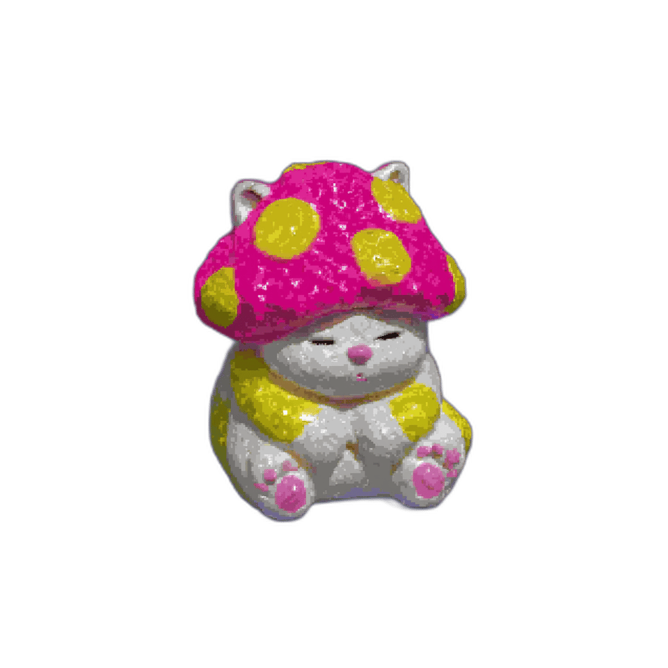 White Leafy Mushroom Cat Desk Buddy Figurine, isolated cut-out