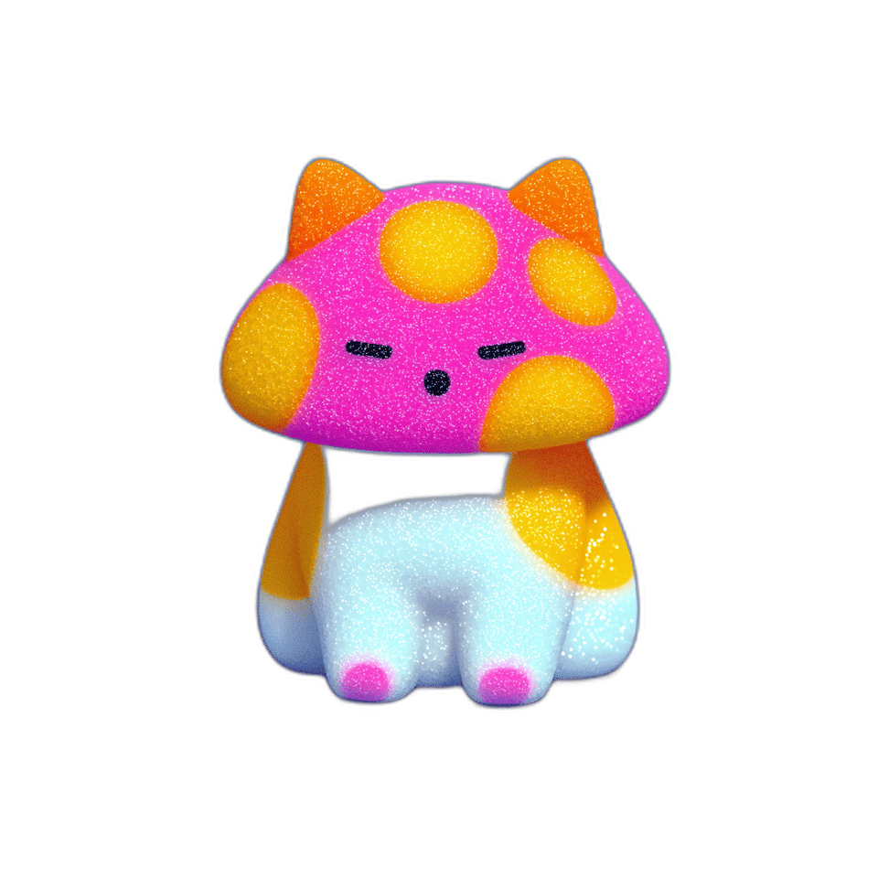 Magenta Glitter Mushroom Cap Cat Desk Buddy Figurine, isolated cut-out