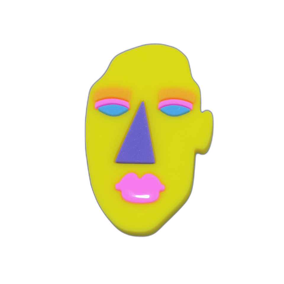 Matisse-Style Abstract Face Pin, isolated cut-out