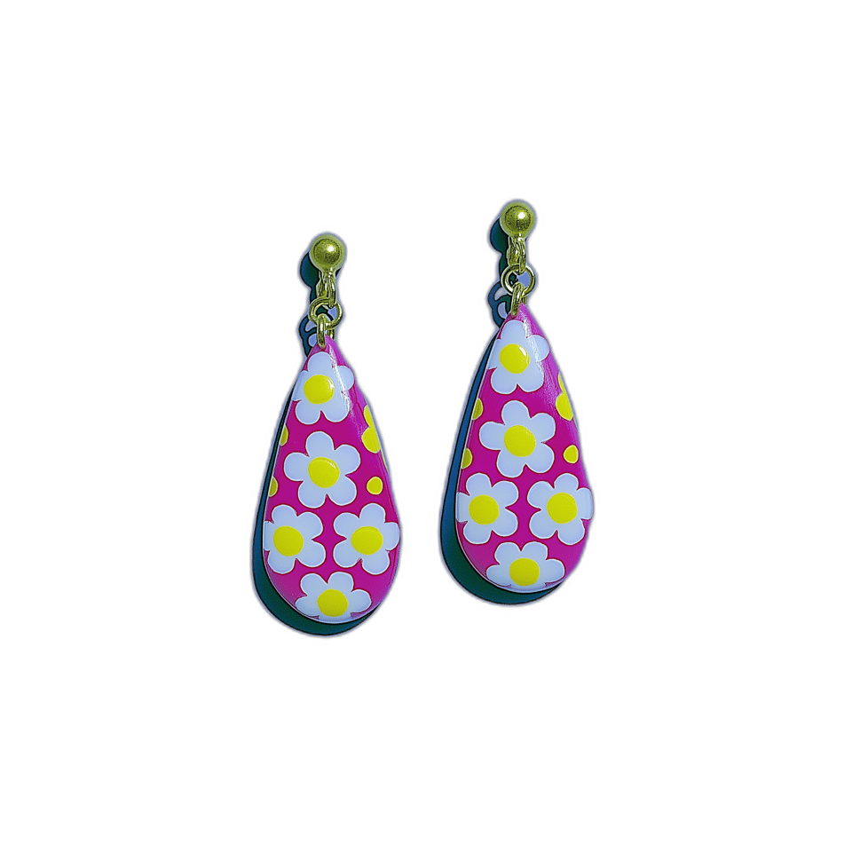 Daisy Cane Teardrop Dangle Earrings, isolated cut-out