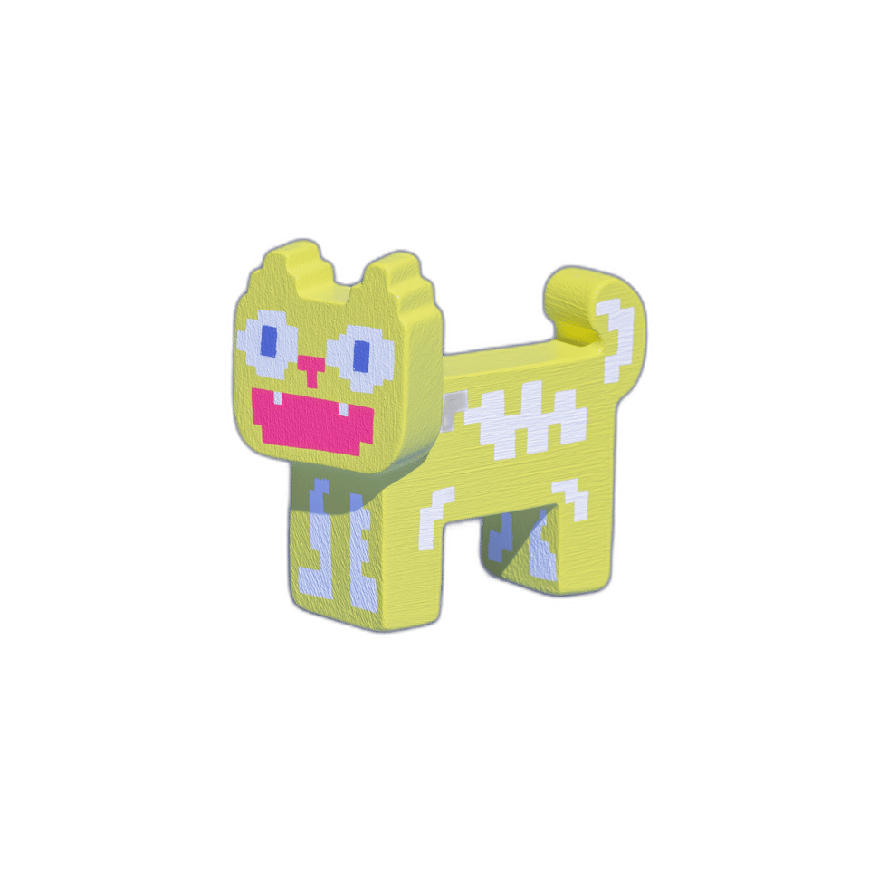 Pixel Skeleton Cat Desk Buddy Figurine, isolated cut-out