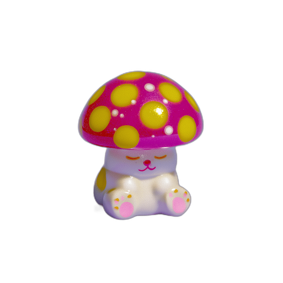 Pink Mushroom Cap Cat Desk Buddy Figurine, isolated cut-out