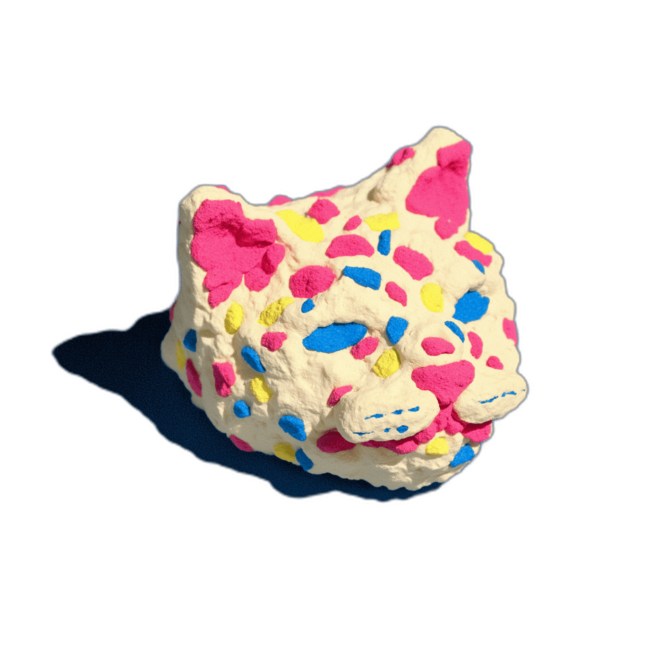 Cream Terrazzo Cat Head Desk Buddy Figurine, isolated cut-out
