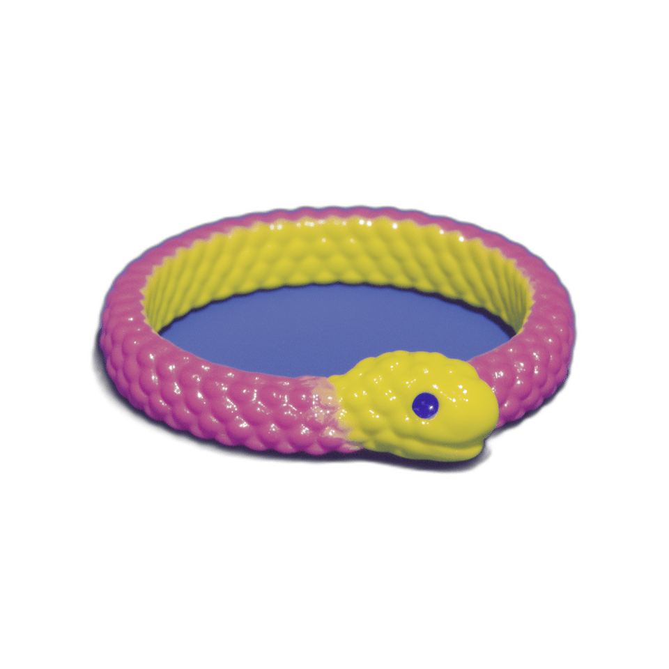 Pink & Yellow Ouroboros Snake Bangle, isolated cut-out