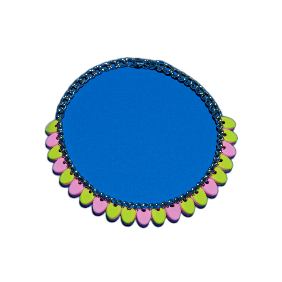 Pink & Yellow Petal Tab Statement Necklace, isolated cut-out
