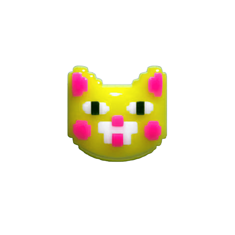 Yellow Pixel Cat Face Pin, isolated cut-out