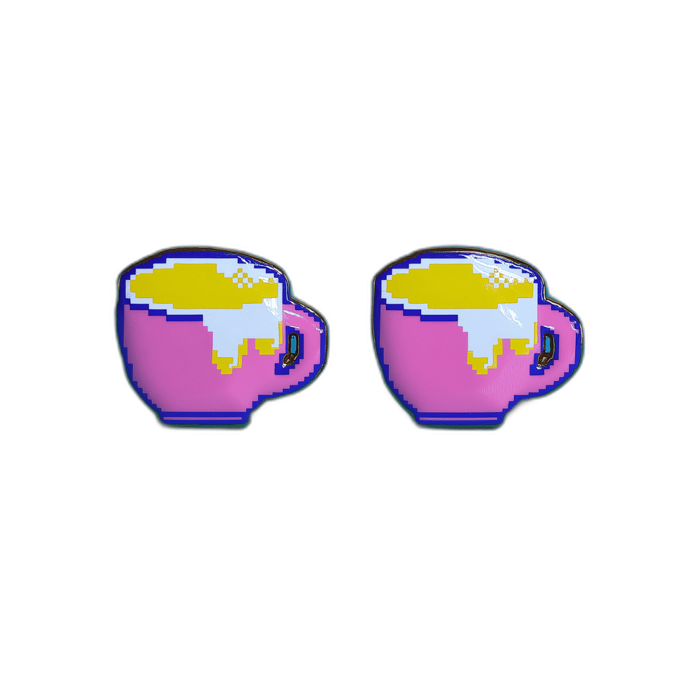 Pink Pixel Coffee Mug Stud Earrings, isolated cut-out