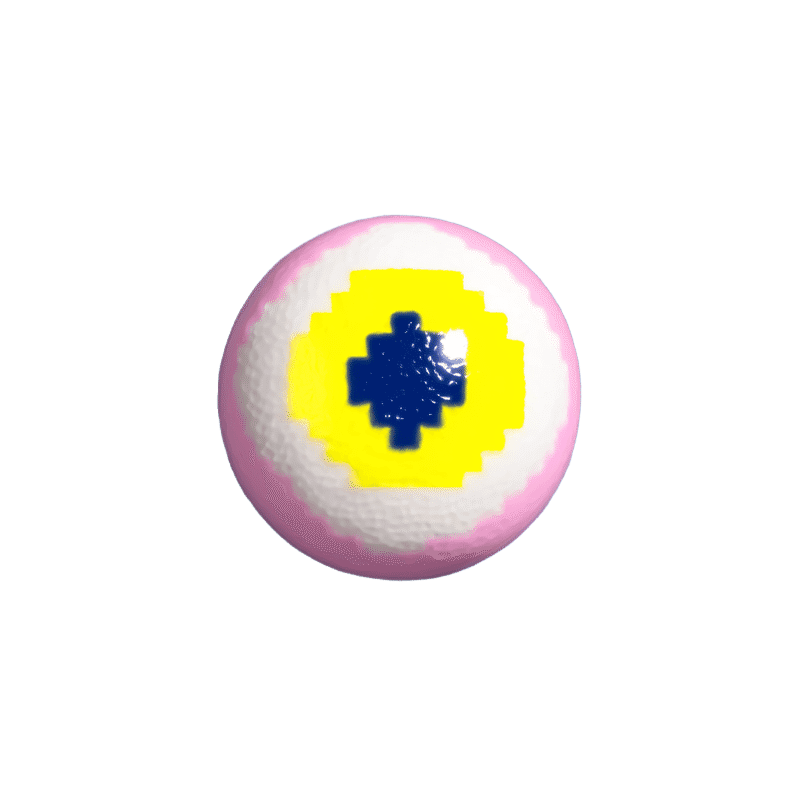 Pink & Yellow Pixel Eyeball Pin, isolated cut-out