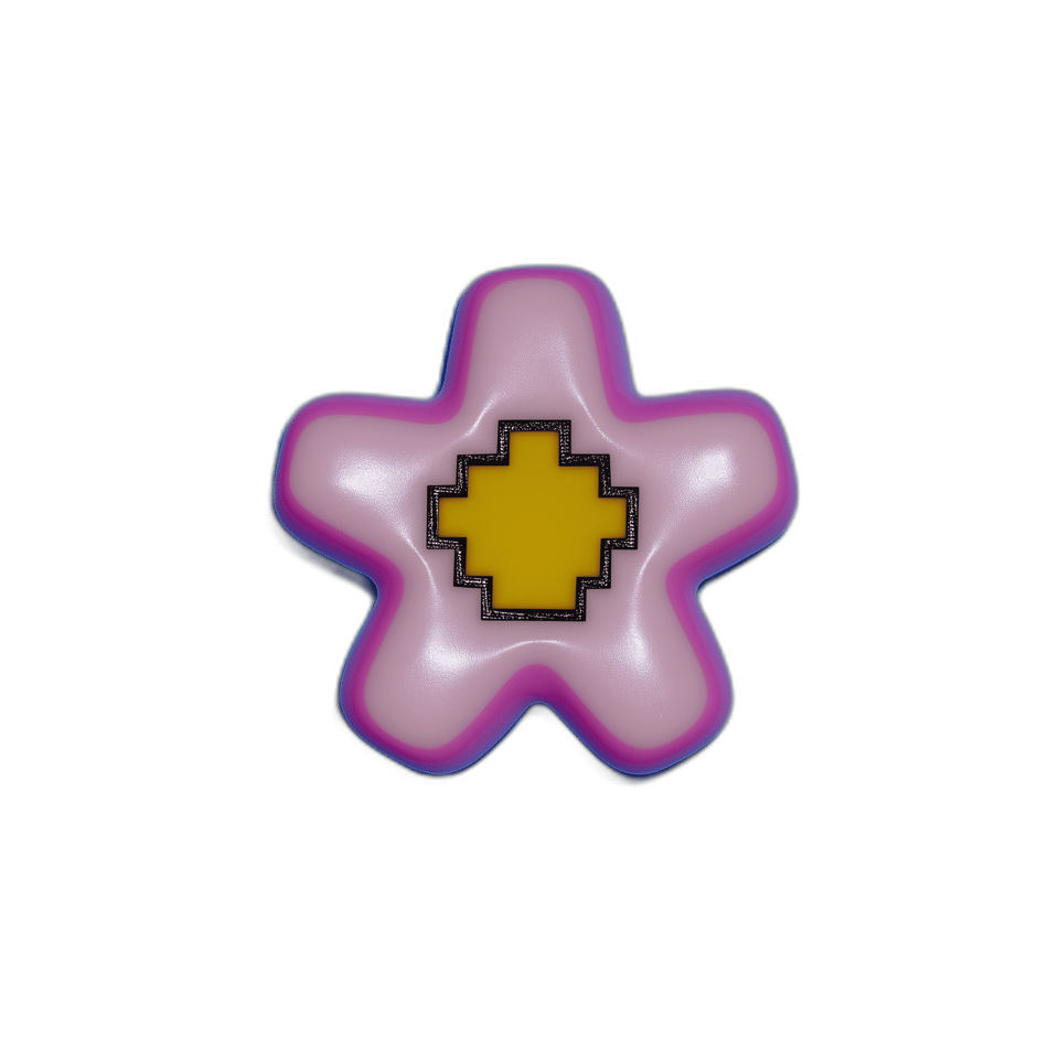 Puffy Pink Pixel Flower Pin, isolated cut-out