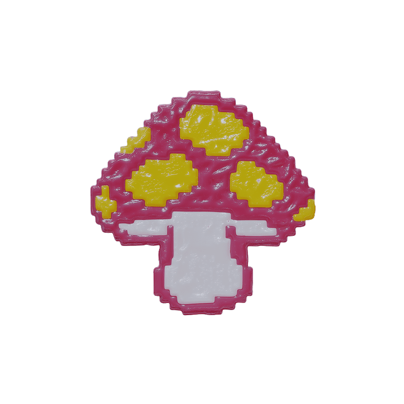 Pink Pixel Mushroom Pin, isolated cut-out