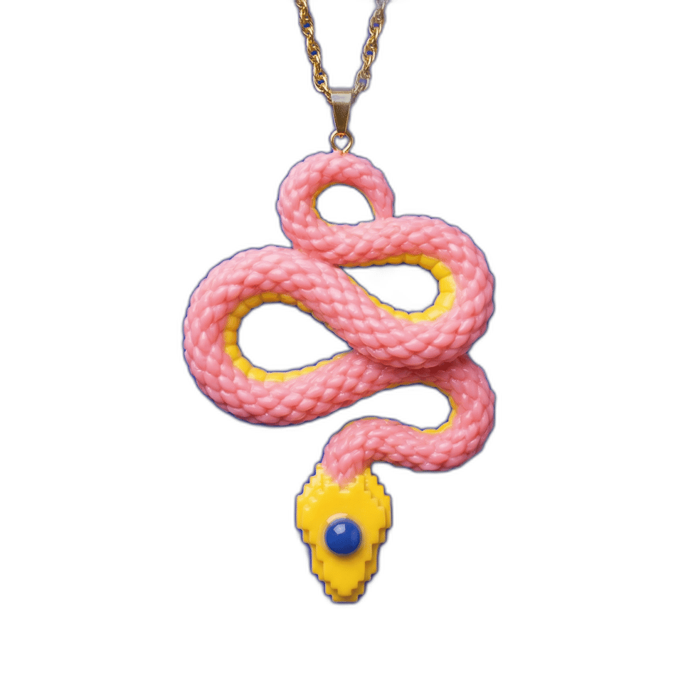 Pink Coiled Snake Pendant Necklace, isolated cut-out
