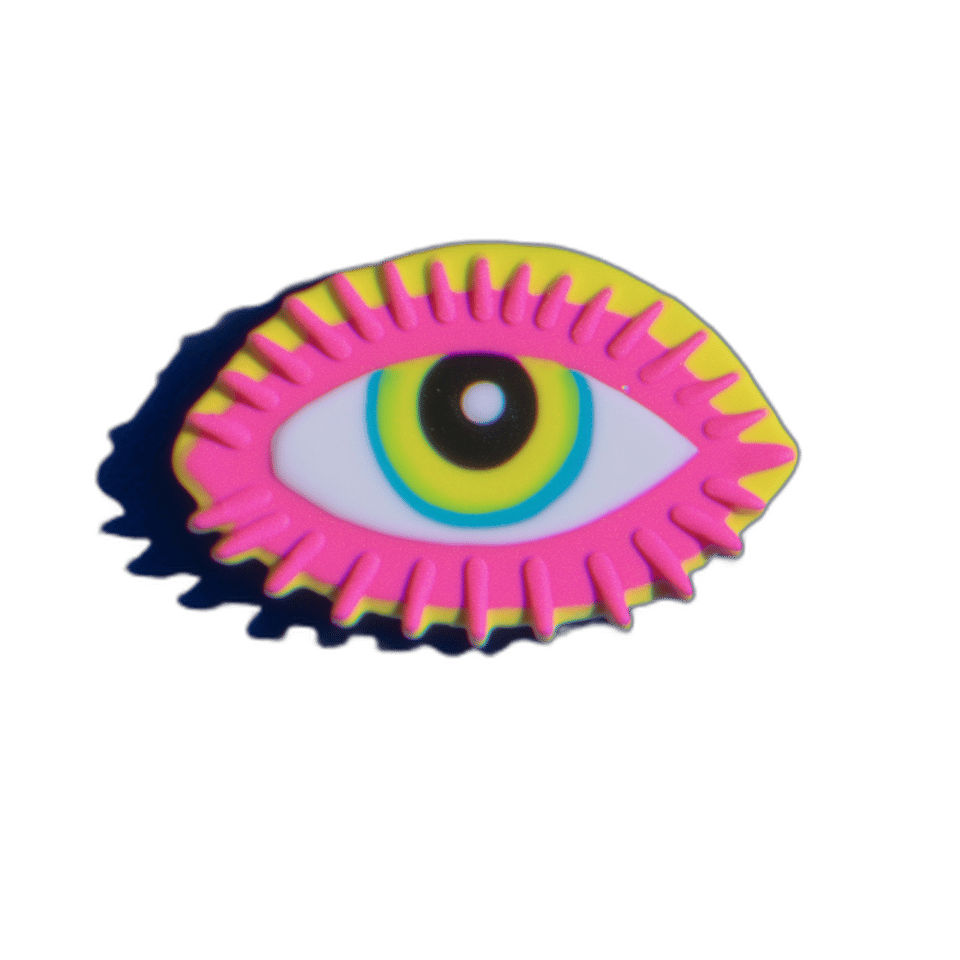 Neon Eye Clay Pin, isolated cut-out