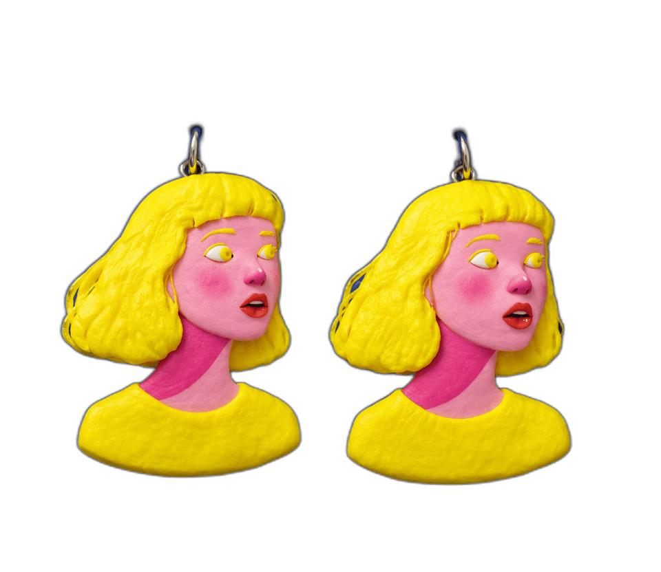 Neon Portrait Plaque Dangle Earrings, isolated cut-out