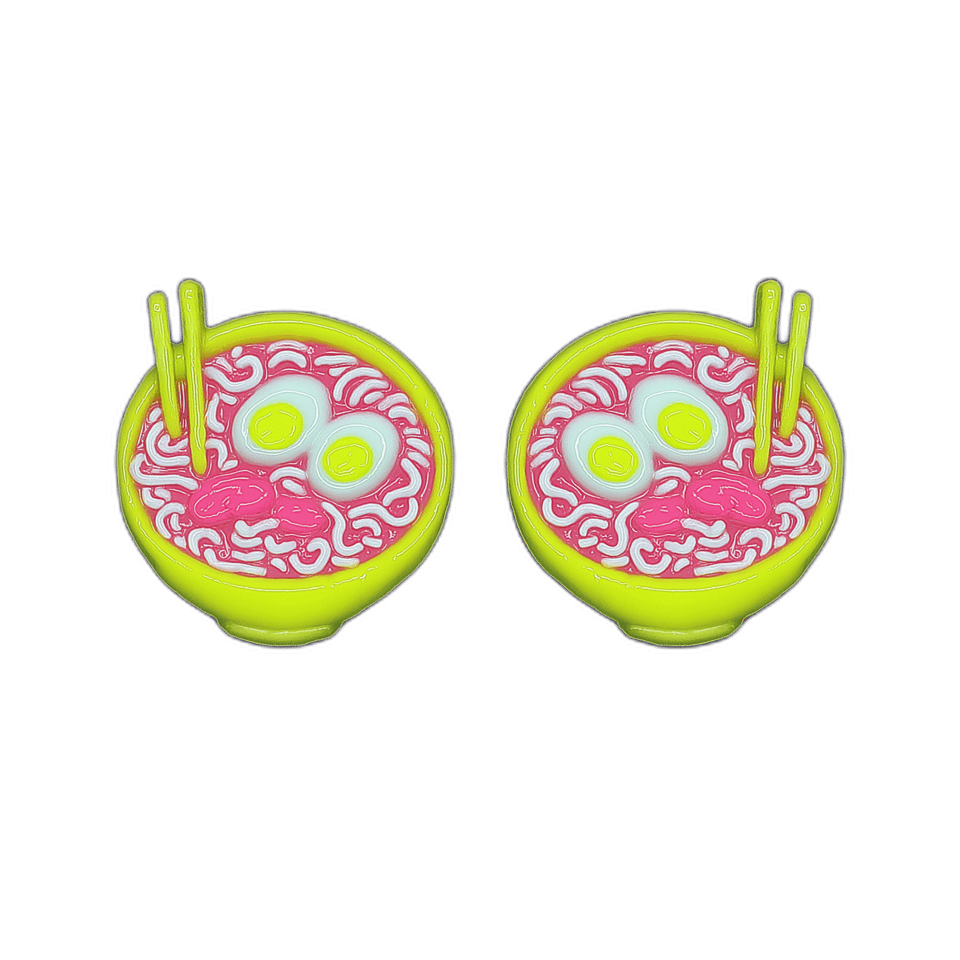 Miniature Ramen Bowl Stud Earrings, isolated cut-out