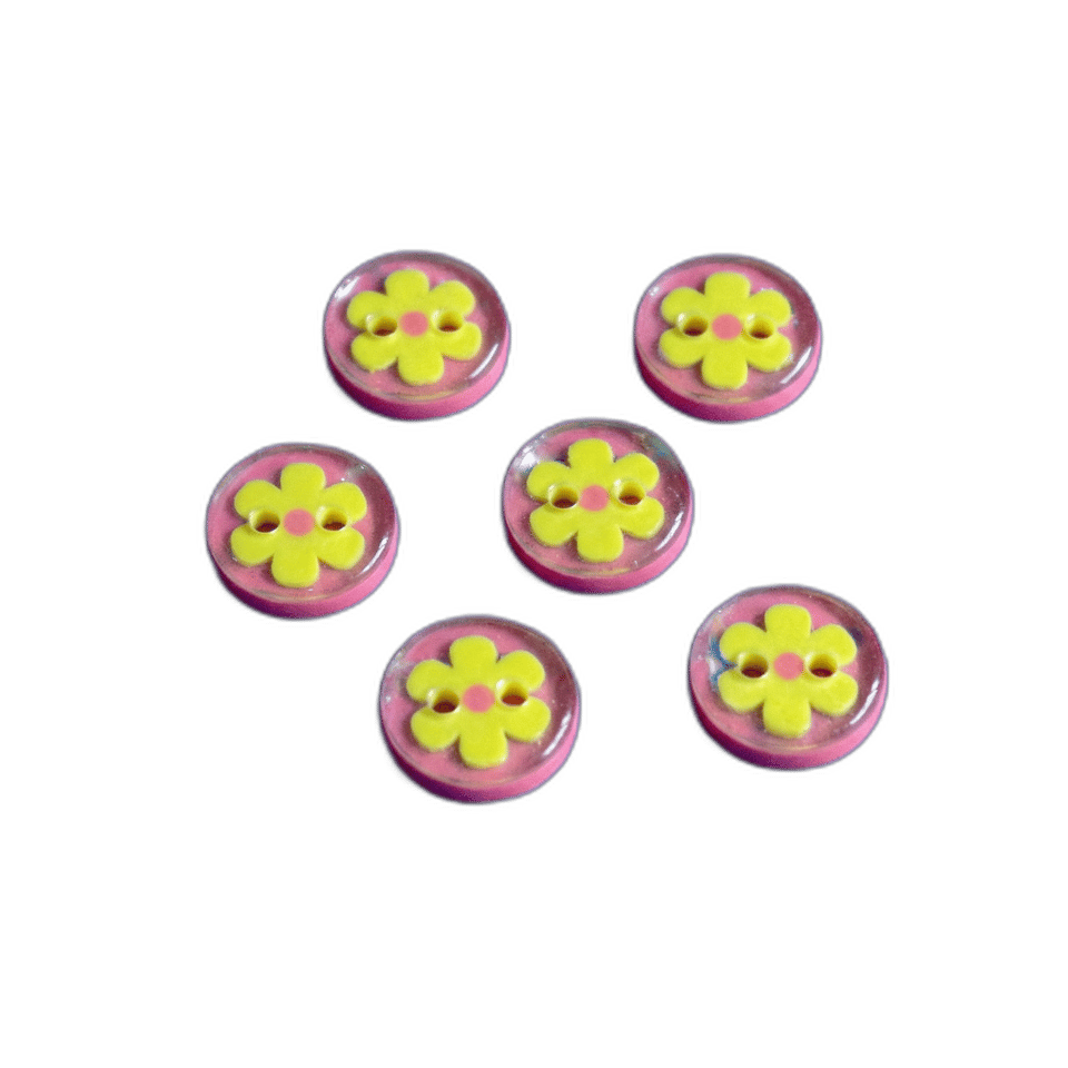 Pink & Yellow Flower Dome Button Set, isolated cut-out