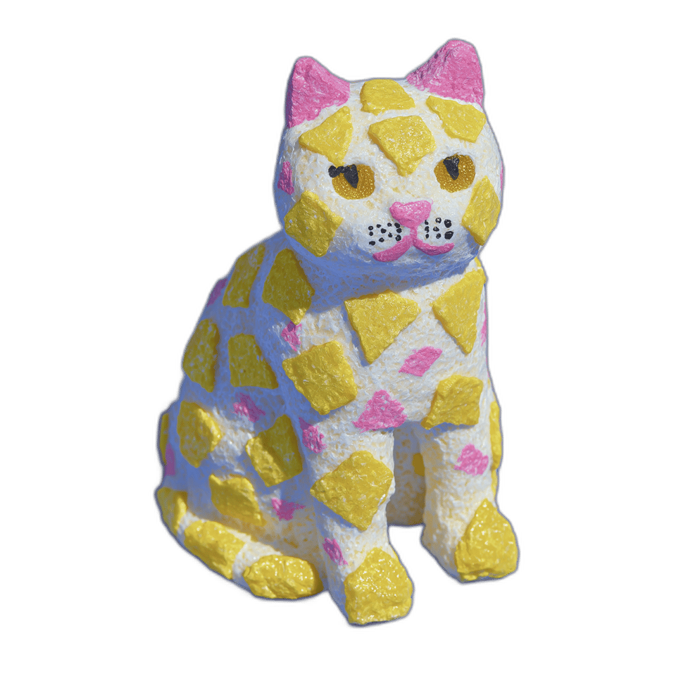 Seated Terrazzo Cat Desk Buddy Figurine, isolated cut-out