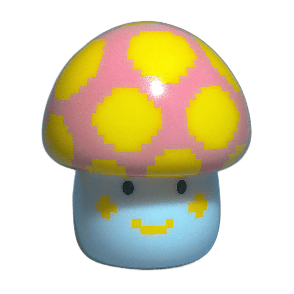 Voxel Mushroom Desk Buddy Figurine, isolated cut-out