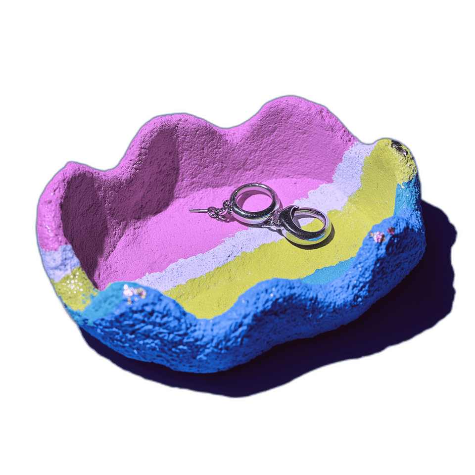 Rainbow Marbled Wavy Edge Ring Dish, isolated cut-out