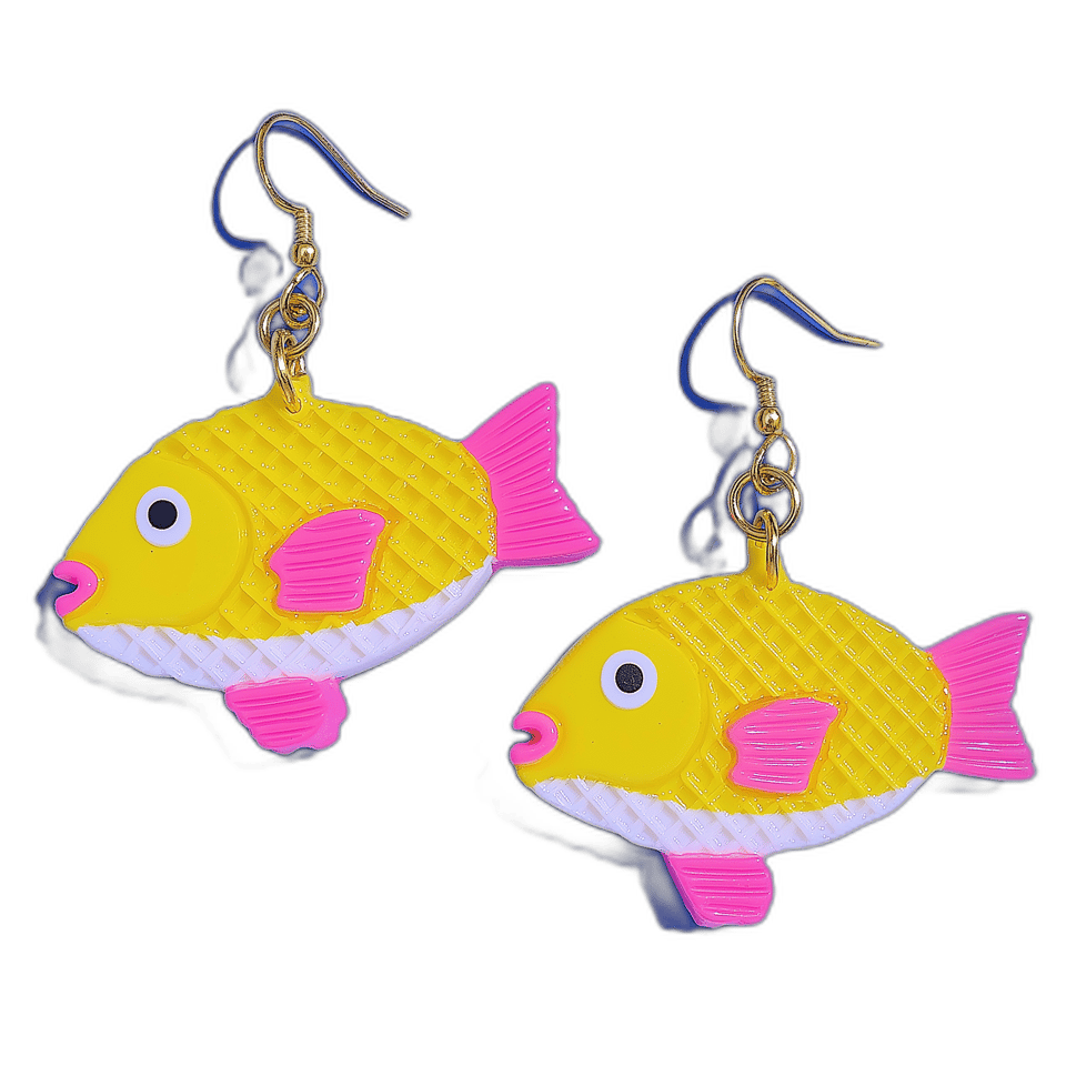 Miniature Taiyaki Fish Dangle Earrings, isolated cut-out