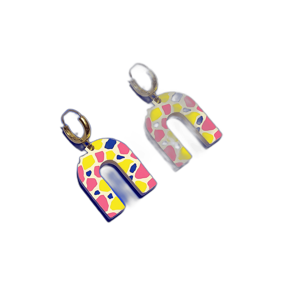 Cream Terrazzo Arch Huggie Earrings, isolated cut-out