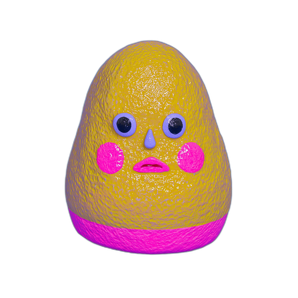 Textured Yellow & Pink Blob Desk Pet Figurine, isolated cut-out